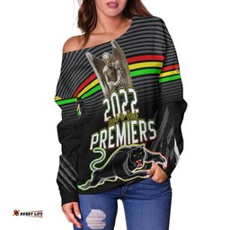 Custom Personalised Panthers Proud Off Shoulder Sweater Back to Back Premiers Version Black