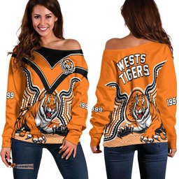 Wests Tigers Rugby Off Shoulder Sweater Indigenous Artsy