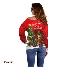 Personalised Australia Christmas Off Shoulder Sweater Aussie Platypus Xmas Vibes