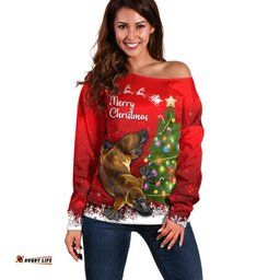 Personalised Australia Christmas Off Shoulder Sweater Aussie Platypus Xmas Vibes