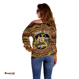 Personalised Australia Tennis Off Shoulder Sweater Aussie Indigenous Art