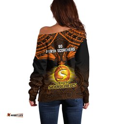 Perth Scorchers Cricket Off Shoulder Sweater Unique Indigenous Art Mix Polynesian Pattern