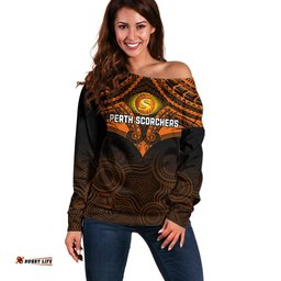 Perth Scorchers Cricket Off Shoulder Sweater Unique Indigenous Art Mix Polynesian Pattern