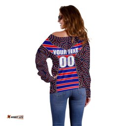 NRL Rooster Off Shoulder Sweater Mix Dot Aboriginal