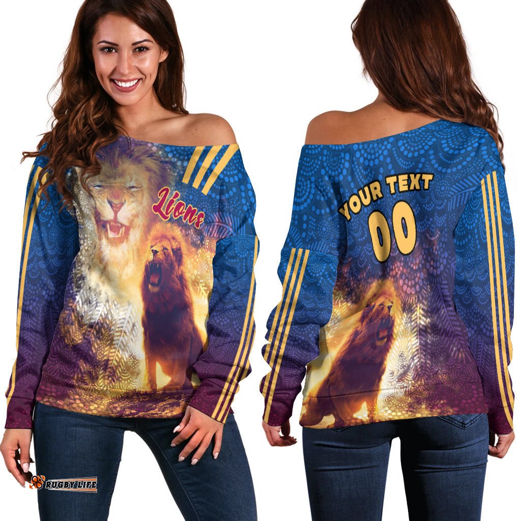 Custom Personalised Brisbane Women's Off Shoulder Sweater Lions 3D Sport Style