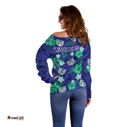 Warriors Rugby Off Shoulder Sweater Beautiful Floral Pattern Spring Summer Vibe