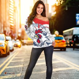 Custom Personalised Roosters Off Shoulder Sweater Sydney Indigenous Version White