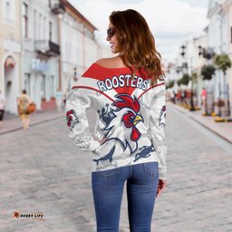 Custom Personalised Roosters Off Shoulder Sweater Sydney Indigenous Version White