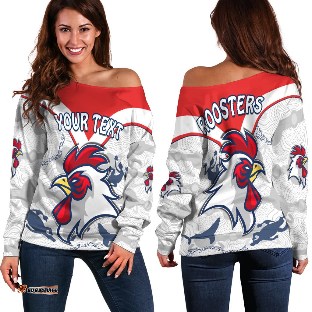 Custom Personalised Roosters Off Shoulder Sweater Sydney Indigenous Version White