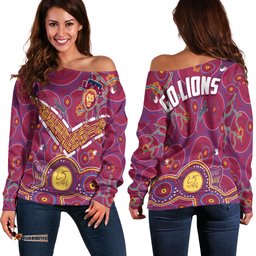 Brisbane Football Off Shoulder Sweater Indigenous Pattern Go Lions Unique Version