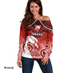 Personalised Sydney Swans Football Off Shoulder Sweater Go Swannies Aboriginal Mix Polynesian Pattern