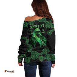 Green Kangaroo Ribbon Aboriginal Personalised Off Shoulder Sweater Depression Awareness