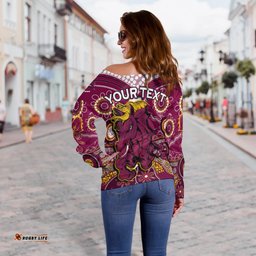 Custom Personalised Broncos Rugby Off Shoulder Sweater Indigenous Pattern Artsy Ver.01