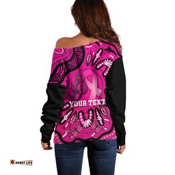 Personalised Australia Breast Cancer Off Shoulder Sweater Pink Boxing Ribbon Be Strong And Fight On
