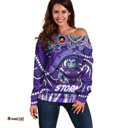Custom Australia NAIDOC Week 2024 Off Shoulder Sweater Melbourne Storm Mascot Keep The Fire Burning