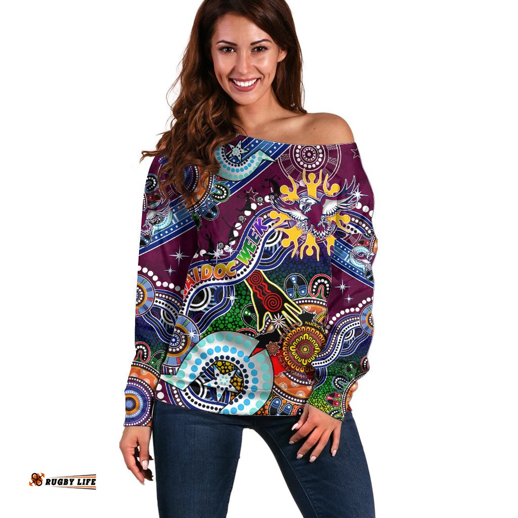 Personalised Eagles NAIDOC Week 2024 Off Shoulder Sweater Australia Aboriginal Dot Painting