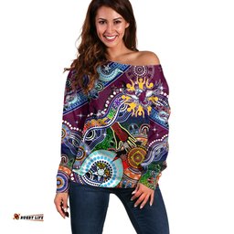 Personalised Eagles NAIDOC Week 2024 Off Shoulder Sweater Australia Aboriginal Dot Painting