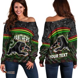 Custom Personalised Panthers Off Shoulder Sweater Premiers Aboriginal