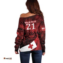 Custom Tonga XIII Rugby Tribal Tattoo Off Shoulder Sweater Mate Ma'a Tonga Kupesi Ngatu Grunge Style