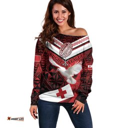 Custom Tonga XIII Rugby Tribal Tattoo Off Shoulder Sweater Mate Ma'a Tonga Kupesi Ngatu Grunge Style