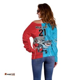 Custom Dolphins and Shark Off Shoulder Sweater Together Sporty Style