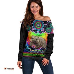 Personalised Australia Taurus Wombat Zodiac Off Shoulder Sweater Auz Astrology Aboriginal Rainbow