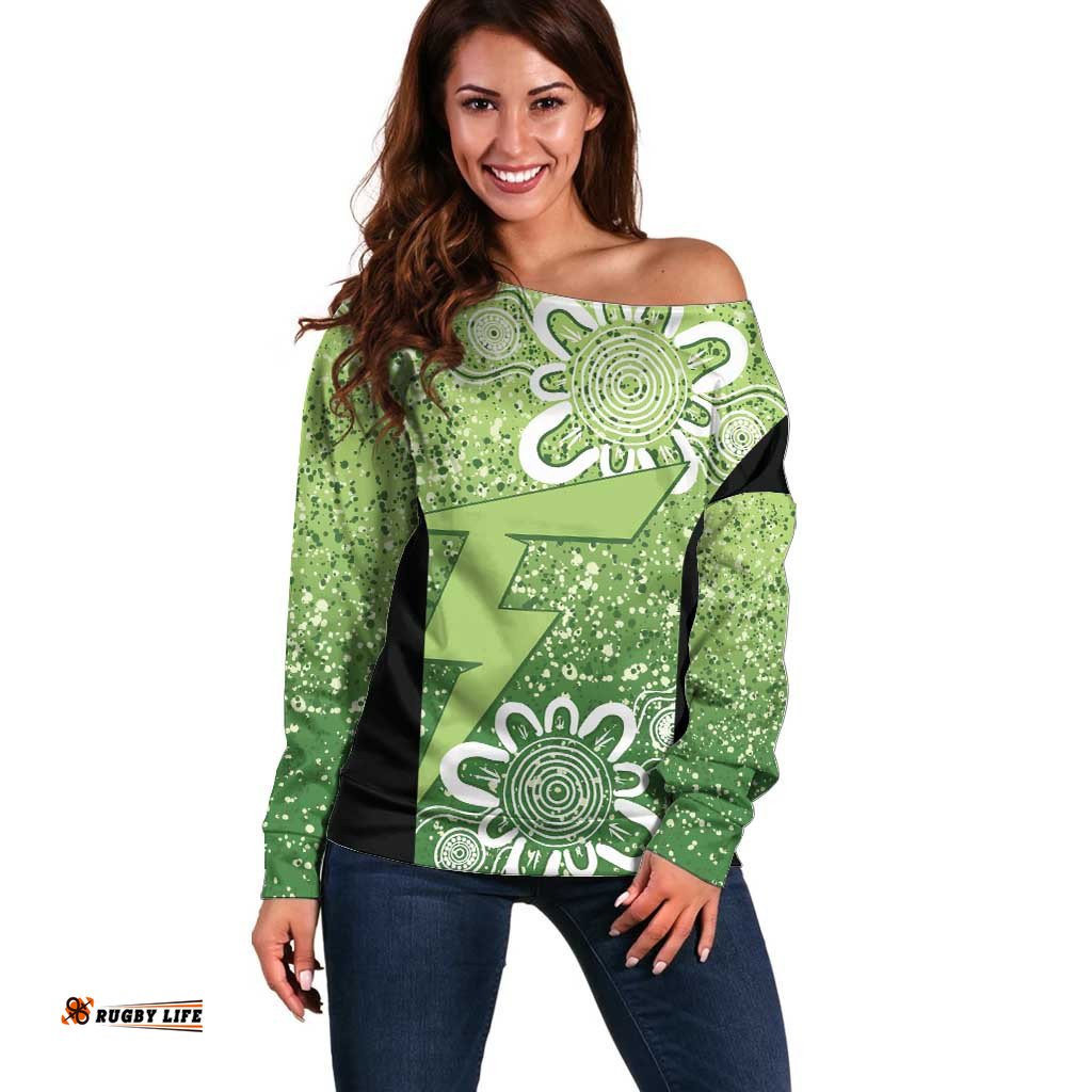 Australian Thunder Cricket Custom Off Shoulder Sweater Minimalism Aboriginal