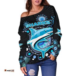 Cronulla Women Off Shoulder Sweater Sharks Indigenous