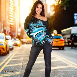 Cronulla Women Off Shoulder Sweater Sharks Indigenous