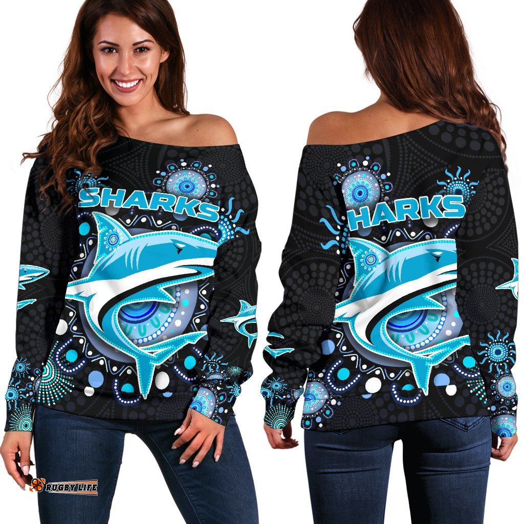 Cronulla Women Off Shoulder Sweater Sharks Indigenous