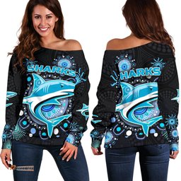 Cronulla Women Off Shoulder Sweater Sharks Indigenous
