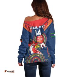 Custom NRL Roosters NAIDOC Week Off Shoulder Sweater Keep The Fire Burning Indigenous Art