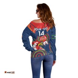 Custom NRL Roosters NAIDOC Week Off Shoulder Sweater Keep The Fire Burning Indigenous Art