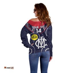 Custom AFL Demons NAIDOC Week Off Shoulder Sweater Keep The Fire Burning Indigenous Art