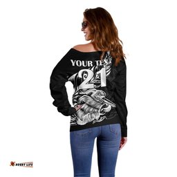 Custom Text And Number New Zealand Kiwi Rugby Off Shoulder Sweater