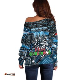 Merry Christmas AFL Carlton Blues Off Shoulder Sweater Aboriginal Santa Football Mascot