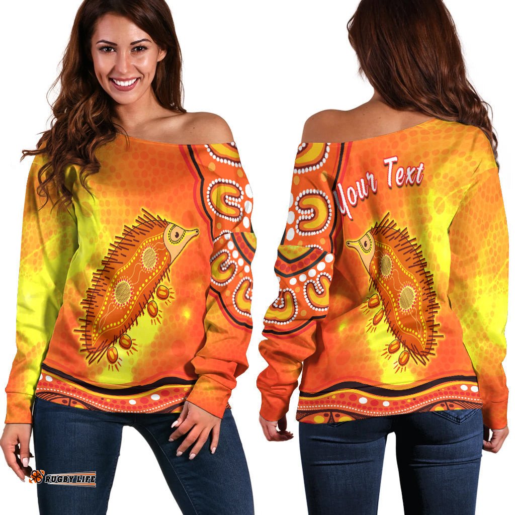 Custom Personalised Echidna Aboriginal Off Shoulder Sweater Australian Animal