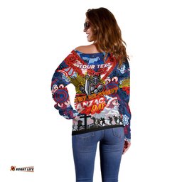 Personalised Knights ANZAC Day Off Shoulder Sweater Aboriginal Rising Sun