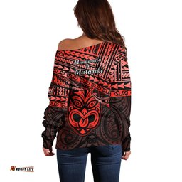 Matariki New Zealand Off Shoulder Sweater Maori New Year Tiki Red Version