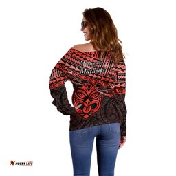 Matariki New Zealand Off Shoulder Sweater Maori New Year Tiki Red Version
