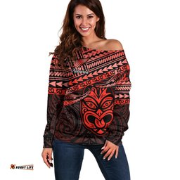 Matariki New Zealand Off Shoulder Sweater Maori New Year Tiki Red Version
