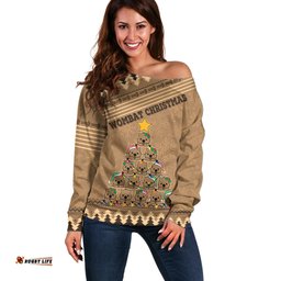 Wombat Christmas Tree Off Shoulder Sweater Australia Merry Xmas Simple Style