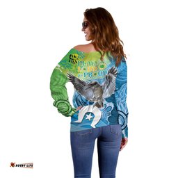 Vivid Kookaburra NAIDOC 2024 Off Shoulder Sweater Aboriginal Art Style