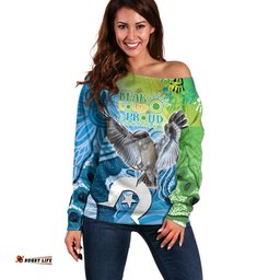 Vivid Kookaburra NAIDOC 2024 Off Shoulder Sweater Aboriginal Art Style