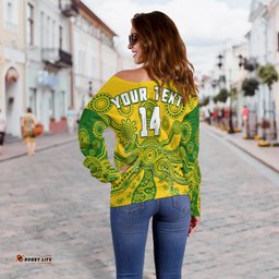 Custom Text And Number Australia Off Shoulder Sweater National Colours Proud Aussie Special Indigenous