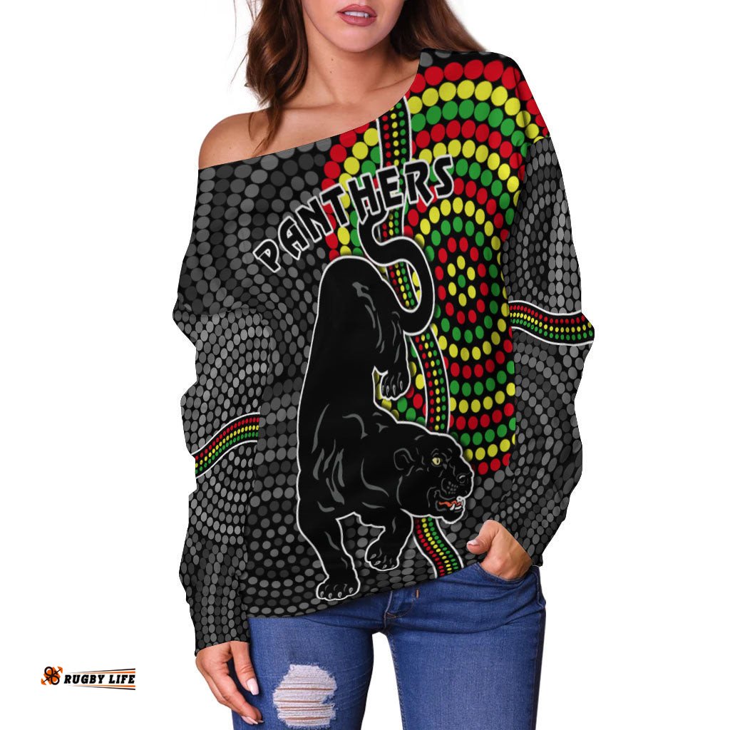 Panthers Off Shoulder Sweater Simple Wild Indigenous
