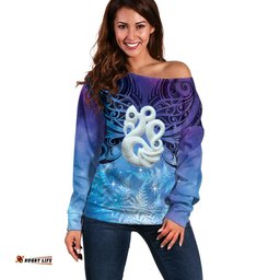 New Zealand Matariki Off Shoulder Sweater Aotearoa Maori New Year Manaia Galaxy Vibes