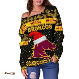 Brisbane Women Off Shoulder Sweater Broncos Christmas Unique Vibes Black