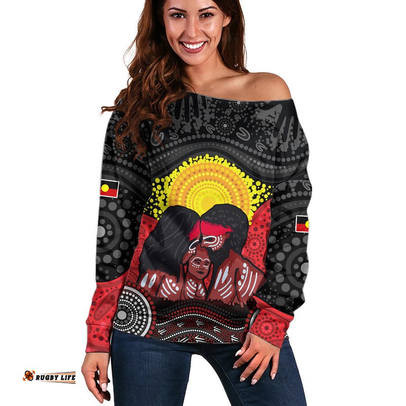 Australia Indigenous Aboriginal Family Women Off Shoulder Sweater