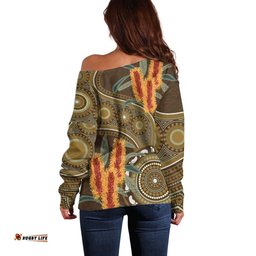 Australian Yellow Banksia Flowers Off Shoulder Sweater Aboriginal Dot Art